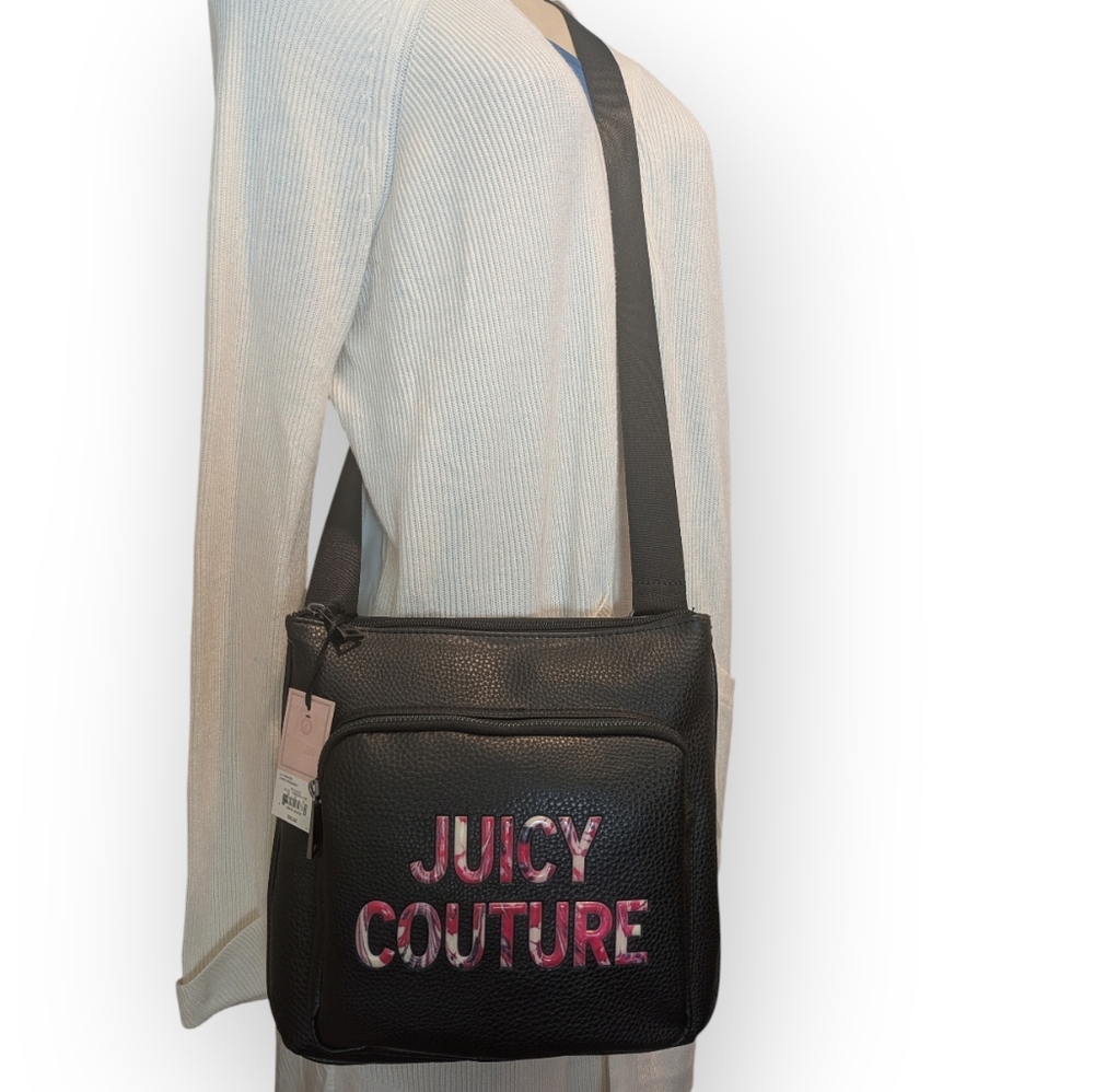 Juicy Couture All Nighter Black Vegan Leather Adjustable Strap Crossbody Bag NWT - Picture 3 of 17